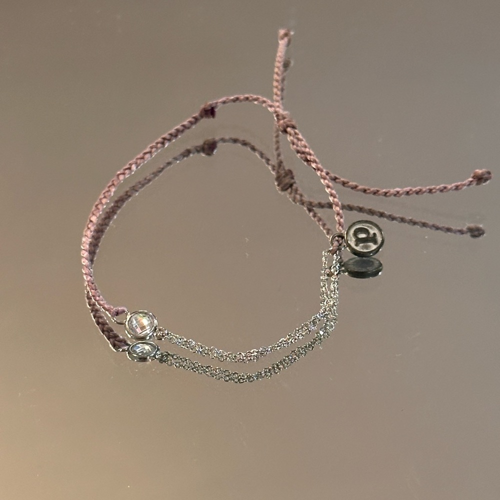 Pura Vida Silver Crystal Bracelet with Mauve Braided Cord